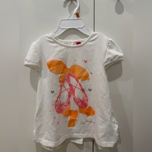 Girls' White Short-Sleeve Tee with Pink Ballet Shoes Print